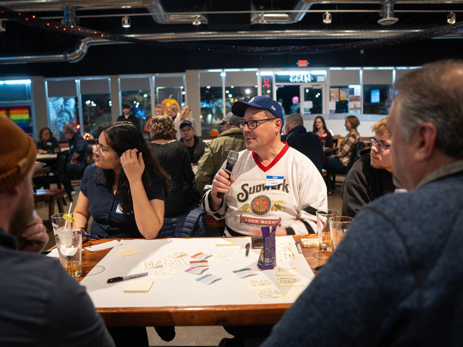 A table mid-discussion at an Idea Jam